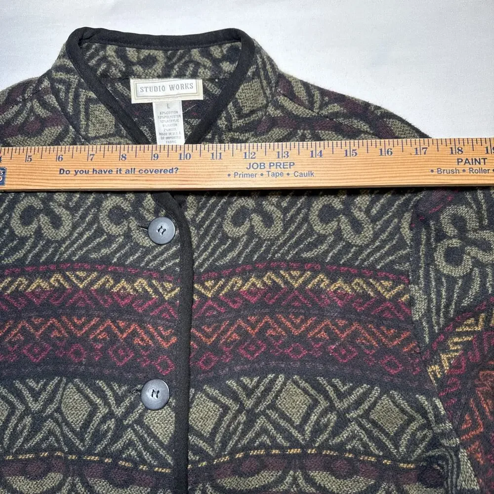 VTG Studio Works Womens Lg Knit Blazer Cardigan Southwestern Boho Aztec EUC